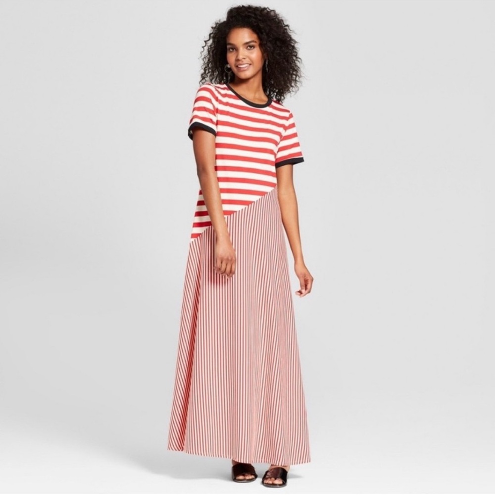 Red and White Striped Maxi Dress